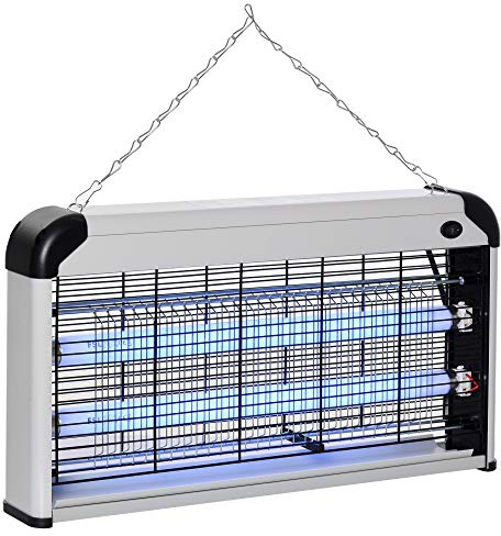 Outsunny Elettroinsetticida da Esterno e Interno con Lampada Antizanzare UV per 60m², Zanzariera Elettrica 30W, Nero e argento