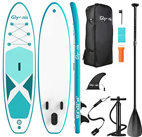 Glymnis SUP Board Stand Up Paddling Board Aufblasbares Stand Up Paddle Board Set 10'6 320x81x15cm 6 Zoll Dick mit Aluminiumpaddel Luftpumpe und komplettem Zubehör