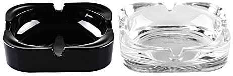Topkapi 250.759 Aschenbecher - 2er Aschenbecher Bistro-Ascher aus Glas 10 cm x 10cm, Black & White