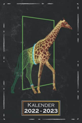 Kalender 2022-2023: A5 (6x9 Zoll) | 1 Woche auf 2 Seiten | mit Monatsübersicht & Kontakttabelle | Giraffe Tiere Geschenk Kunst
