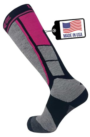 Pure Athlete Alpaca Wool Ski Socks - Made in USA, Winter Weather Lightweight Skiing and Hunting Socks for Men and Women (S, Neon Pink)