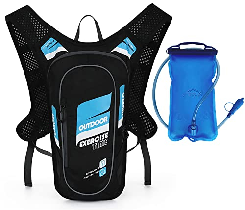 Outdoor Trinkrucksack Weste mit 1L Wasserblase Wandern Laufen Reiten Tasche Herren Damen Marathon Race Wasserdichter Reflektierend Rucksack,Blue,41 * 21 * 5cm