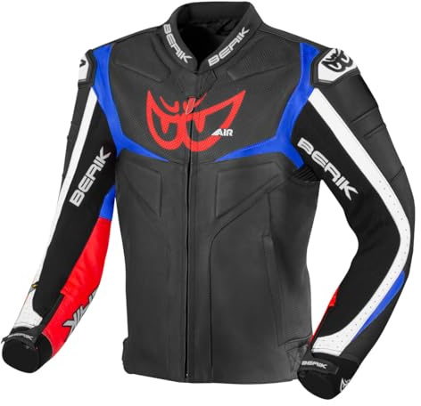 Berik Wild Chase Motorrad Lederjacke, schwarz/weiß/rot/blau, 56