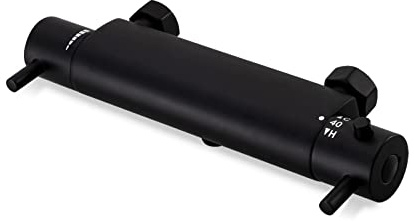 EMKE Duscharmatur mit Thermostat Schwarz, 1-Loch Duschthermostat Duschhahn, Badarmatur mit 40° C Sicherheitstaste Badezimmerarmatur für Schlauch Brausemischer Brausearmatur