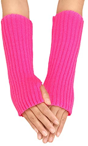 Winter Gestrickte Handschuhe für Damen - Lang Handwärmer Stulpen Fingerlose Armstulpen Warm Strick Armwärmer Pluswärmer (Pink, One Size)