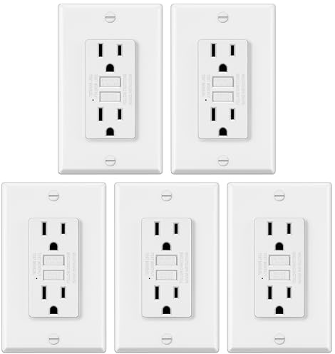 ELECTECK 5 Pack GFCI Outlets 15 Amp, Non-Tamper Resistant, Decor GFI Receptacles with LED Indicator, Ground Fault Circuit Interrupter, Wallplate Included, ETL Listed, White