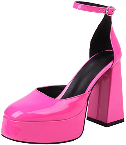 Onewus Sandalias de plataforma para mujer con correa de tobillo y tacón alto, Fucsia 2, 39 EU