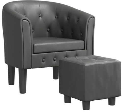 vidaXL Clubsessel, Sessel mit gepolstertem Sitz Armlehnen, Cocktailsessel mit Fußhocker, Loungesessel Relaxsessel Polstersessel, Grau Kunstleder