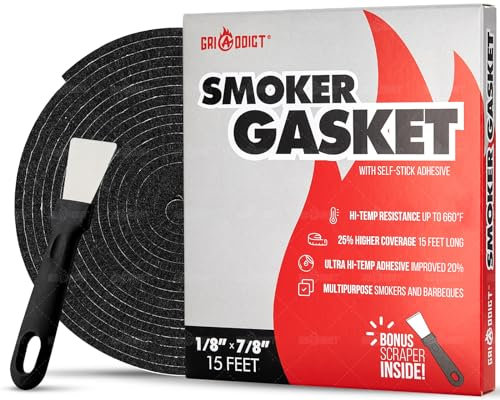 Kit de Joints d'étanchéité de Rechange pour Couvercle et Dessus de fumoir L, XL, 2XL - Accessoires en Feutre BGE - 4,6 m, 2,2 x 0,3 cm - avec grattoir - Indispensable pour Garder la Chaleur
