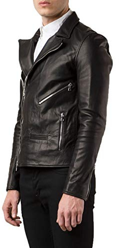 Chiodo Biker In Vera Pelle Nero Uomo Slim Con Reverse Ridotto Rindway