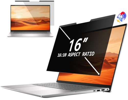 PYS Magnetisch Blickschutzfolie Laptop 16 Zoll 16:10 Seitenverhältnis | Anti Spy Blaulicht Blocking Blendfrei Abnehmbarer Sichtschutz Folie Sichtschutzfilter mit 5mm Breiter Starker Magnete