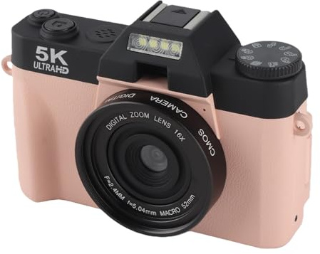 Digitalkamera, WiFi 48 MP Autofokus 4K-videokamera, 16X Digital Zoom-vloggningskamera med 3-tums 180° Flip-skärm, Avtagbar Vidvinkellins, Kompaktkamera för Resor (Rosa)