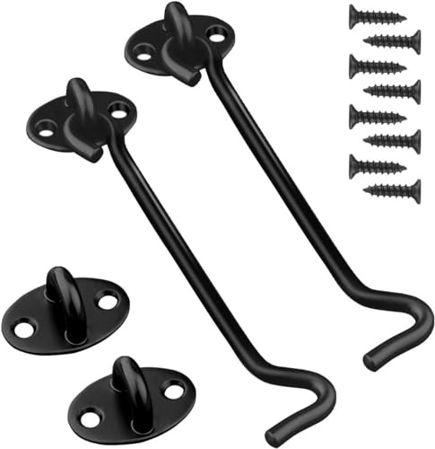 syid 2 Pack Hook and Eye Latch Black 152mm(6) Door Cabin Hooks | Cabin Hooks and Eye Metal Door Hook Latch Heavy Duty Cabinet Latches for Door Gate Window Closet Shed