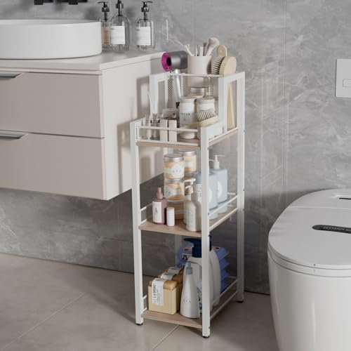 Beflourish Badregal, Badezimmerregal mit 3 Gittern, Multifunktional Föhn Halterung, Standregal für Bad, Wohnzimmer, Flur, Küche, Arbeitszimmer