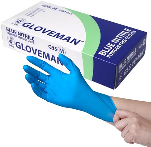 PANKTI Blue Nitrile Disposable Gloves, Powder-Free, Latex-Free, Ideal for Medical, Food Handling, Cleaning, and Multi-Purpose Use (Box of 100) (Large)