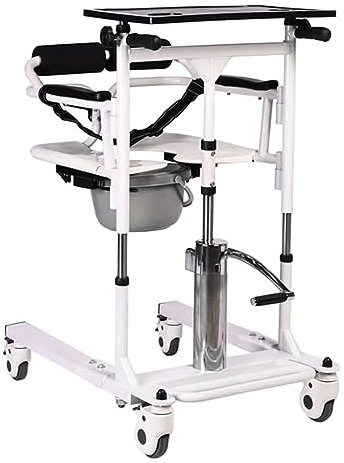 Hydraulischer Patientenlift-Transferrollstuhl für den Heimgebrauch, tragbarer Dusch-/Toilettenstuhl aus Stahl mit um 180 ° geteilter Sitzfläche, Schreibtischablage und Bettpfanne für die Pflege g