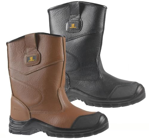MAXSTEEL MENS LEATHER RIGGER BOOTS FUR LINED S3 SAFETY STEEL TOE CAP PULL ON WATER RESISTANT WORK BOOTS (BLACK, UK Footwear Size System, Adult, Men, Numeric, Medium, 11)