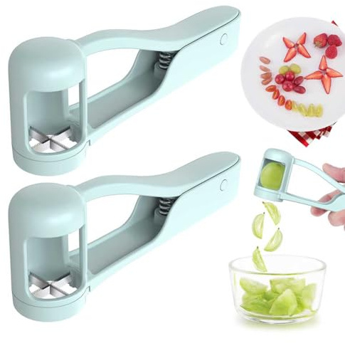 2 Pcs Grape Cutter, Strawberry Cutter, Tomato Cherry Strawberry Fruit Grape Cutter for Toddlers, Stainless Steel Quarter Grape Slicer Kitchen Gadget Fruit Slicer