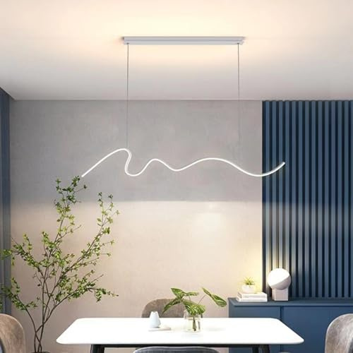 Moderne Hängeleuchte LED pendelleuchte esstisch dimmbare mit Fernbedienung Hängelampe Linear design höhenverstellbar küchenlampe hängend für esszimmer Küche büro Esstischlampe (Weiß, L120cm)