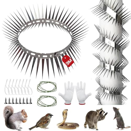 Tuyau de descente contre les martres en acier inoxydable - Avec accessoires - Peut être coupée - Protection contre les martres - Gouttière - Pour maison, gouttière, arbre (argenté, 3 m x 3 cm)