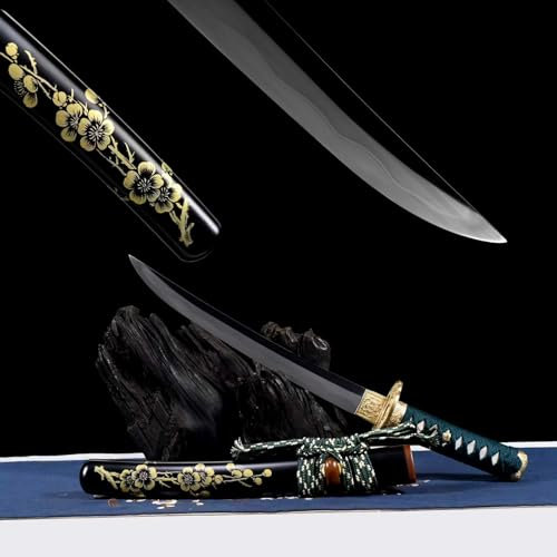 55cm handgefertigtes Wakizashi,Klinge aus T10-Stahl und Schutz aus reinem Kupfer,Scheide aus massivem Holz mit Hörner dekoration,echtes Samurai-Schwert für Geschenke,Sammlung,Heimdekoration,Spielen
