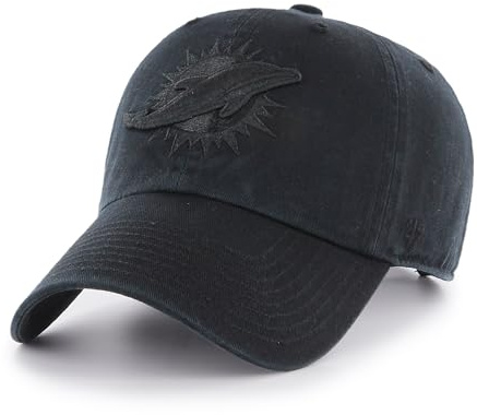 '47 NFL Miami Dolphins Clean Up Unisex-Baseballkappe, Verstellbarer Riemenverschluss, Einheitsgröße, Team Logo, Farbe Schwarz