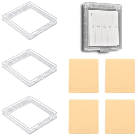 PARFCO 4 Piezas Caja Enchufes Pared, Transparente Protector Enchufes, Tapa Enchufes con Adhesivo, para Protección de Enchufes de Baño, Cocina y Balcón