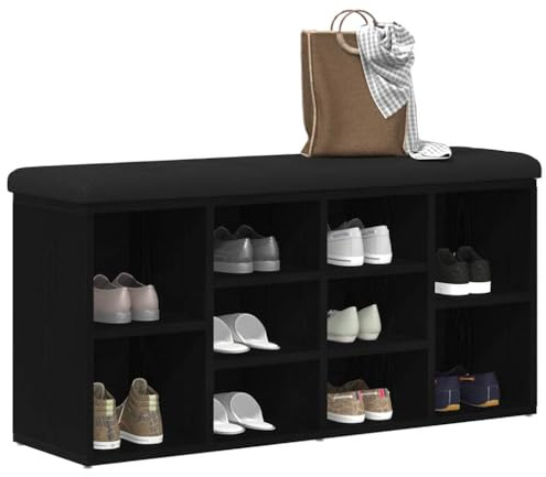 vidaXL Schuhbank Schwarz Eichen-Optik 102 x 32 x 50 cm Holzwerkstoff, Moderne Wohnzimmer Sitzgelegenheit, rechteckige Aufbewahrungsbank, platzsparendes, stylisches Möbelstück