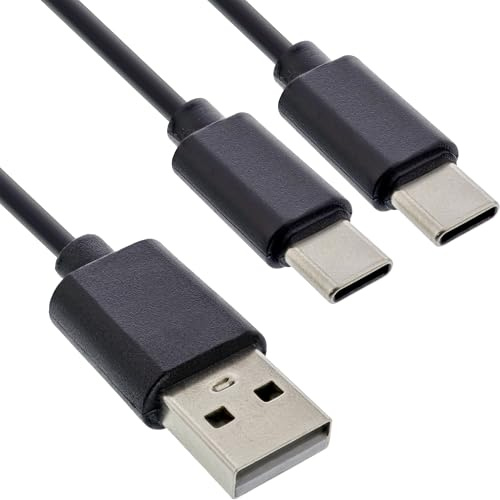 InLine 2in1 Y-Ladekabel, USB-A auf 2x USB-C, 1m | bis zu 25W Ladeleistung, kompaktes Doppel-Ladekabel für Gadgets, kein Schnellladen