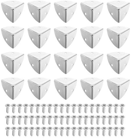 sourcing map 20 Pcs Metal Edge Guard, 28mm Decorative Box Corner Cover, Furniture Corner Edges Protector with Mounting Screws, Silver