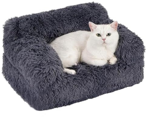 Avont Cat Couch Sofa Bed, High Supportive Foam with Soft Fluffy Machine-Washable Plush Cover and Non-Slip Bottom for Indoor Small Dog Puppy Pet kitty -Darkgrey