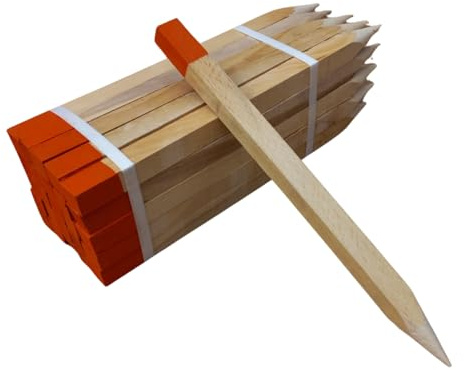 50 Paletti in Legno di Faggio 25x25 mm – Lunghezza 40 cm – Punta Verniciata Orange – Paletti di Riferimento per Rilievi Geodetici e Segnalazione – Pali da Giardino e Recinzione Robusti