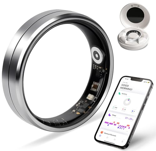 Smart Ring for Women and Men, 5ATM Waterproof Smart Rings Health Tracker with Sleep/Stress/Heart Rate/Activity Monitor, No Subscription, Smart Rings Fitness Tracker for Android iOS, Size 9, Silver