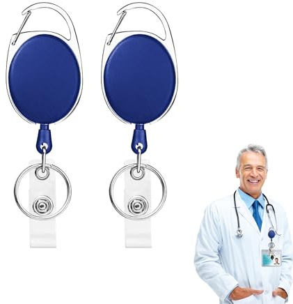 2Pcs Heavy Duty Retractable Keychain Extendable Keyring with Clip Retractable Badge Reel for Badge Holder Lanyard Extender Nylon Rope Carabiner Clip and Key Ring Blue