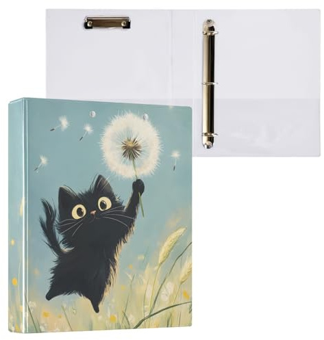 Reiacy Ring Binder, Comic Cute Cat 3 Ring A4 Binders with Clip Hold 200 Sheets, Large D-Ring File Organizer for Home School Office Supplies