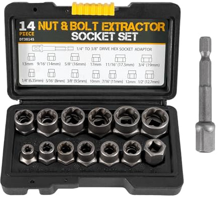 Bolt Extractor Set 14-Piece Bolt & Nut Remover Set Rounded Bolt Stripped Lug Nut Remover Locking Wheel Nut Removal Tool Socket Set for Frozen Studs, Rounded-Off Bolts, Nuts & Screws