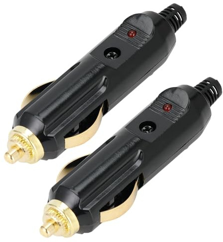 2 Stück KFZ 12V Stecker 20A, 12V Zigarettenanzünder Stecker mit Lampe | 24V Ersatzstecker für Zigarettenanzünder mit 20A Sicherung, Roter LED, Universalstecker Normstecker für LKW PKW Staubsauger