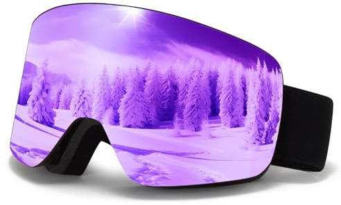 MXJ Gear Masque de Ski,YH227 OTG Ajustables Lunette de Ski,Masque Lunettes de Ski pour Hommes Femmes Jeunes,Anti-UV Anti-Buée Lunettes de Snowboard (Cadre noir-lentille violet VLT 14%)