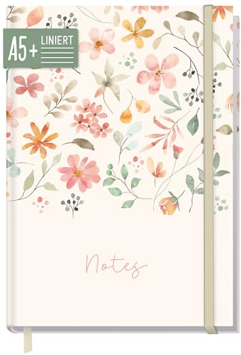 =paper&you® anteckningsbok A5+ linjerad med elastiskt band Wild Blossoms 156 sidor, 78 ark - som journal, dagbok - hållbar & klimatvänlig
