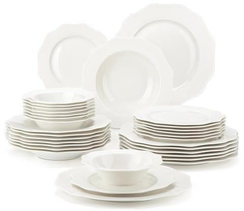 Dinnerware Sets 16/32-PIECE White Porcelain Tableware Set with Bowl,Dinner&Dessert&Soup Plate for 4/8(32-Piece)