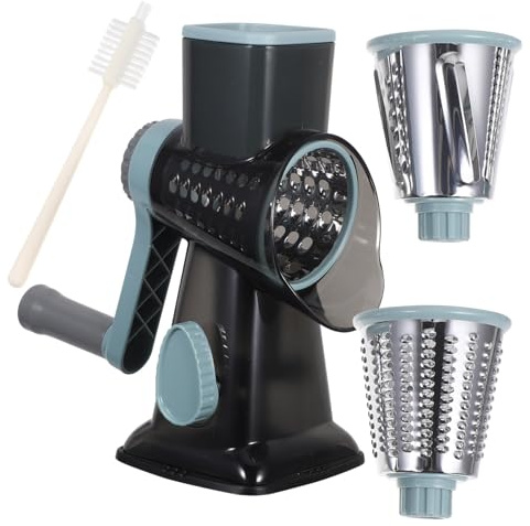 Toyvian Rallador Queso y Verduras Giratorio Manual con Manivela Cuchillas Inoxidable Cortador Multifunción para Nueces Patata y Zanahoria Base Antideslizante Fácil Limpieza