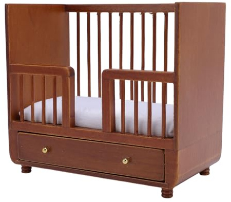 Jiawu Meubles Miniatures de Maison de Poupée en Bois de Bouleau, Berceau avec Balustrade pour Décoration de Poupées à L'échelle 1:12, Accessoires de Chambre d'enfant