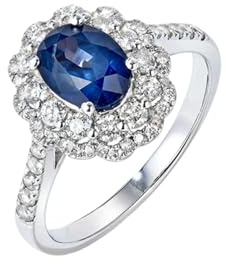 Wycian Ring Damen Luxus Wedding Rings White Gold Women 14CT mit Ovalem Saphir Im Blumenschliff (0,8 Ct) und Diamant Größe 45 (14.3) Massiv, Nicht Plattiert Elegant für Gattin Abschluss Schmuck