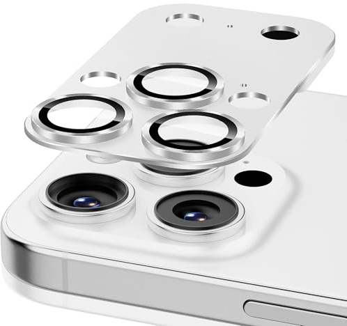 Diruite Pellicola Obiettivo Fotocamera per iPhone 14 Pro Max/15 Pro Max/16 Pro Max Lens Protector,Design Unico HD Vetro Temperato Antigraffi Protector Camara,Argento