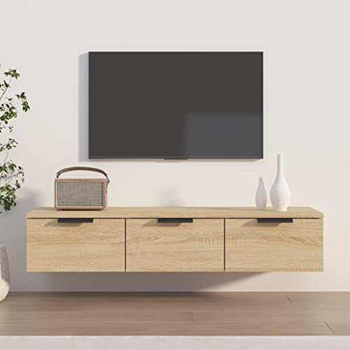 Holamys Wandschrank Sonoma-Eiche, 102x30x20 cm, Holzwerkstoff, mit Schubladen, für Wohnzimmer, Küche, Büro, vielseitige Aufbewahrung