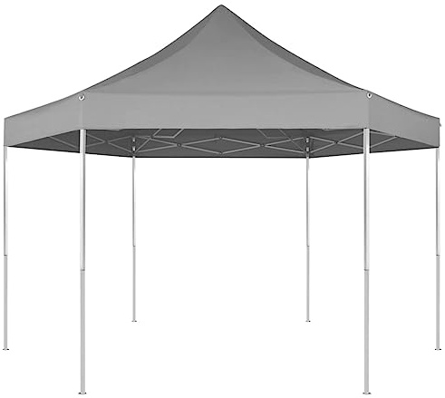 INLIFE Chapiteau Hexagonal Pliable Gris 3,6x3,1 m