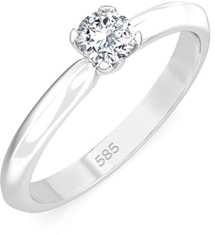 EDELIND Diamant Verlobungsring Damen Gold 585 - Diamantring Solitär 0.1-0.15 ct, 4 Zinken - aus echtem Weißgold 14k - mit Geschenkbox - Symbol der Liebe