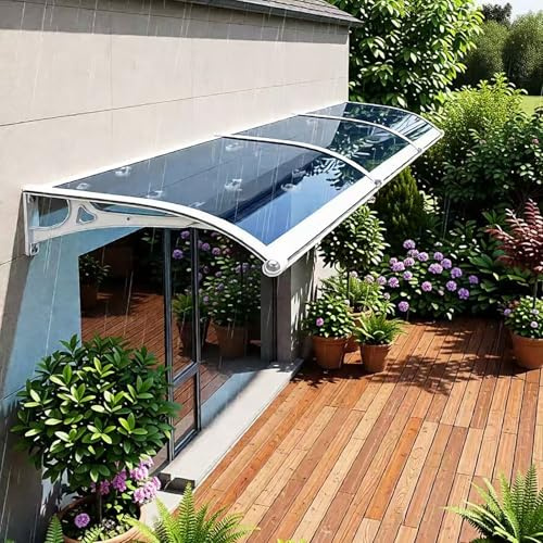 Dtyubfg Auvent de Porte avec évier de Drainage, Auvent de Porte d'entrée extérieur imperméable, auvent de Porche avec Support en Aluminium Noir pour fenêtre, Toit, terrasse, Protection UV