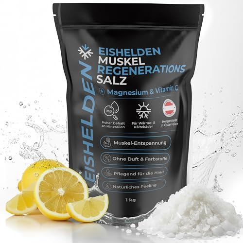 Eishelden Premium Magnesium Badesalz (1kg) für Eisbad & warme Wanne – Muskel Regenerations Salz mit Vitamin C für effektive Regeneration & Wasserqualität bei Kältetherapie - Eistonne Zubehör