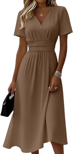 Damen Kleider Lang Tailliert Curvy Sommerkleid Leicht A Linie Midikleid Elegant Festlich Sommer Kleid V Ausschnitt Hohe Taille Damen Sommerkleider Luftig Kurzarm Strandkleid Midi